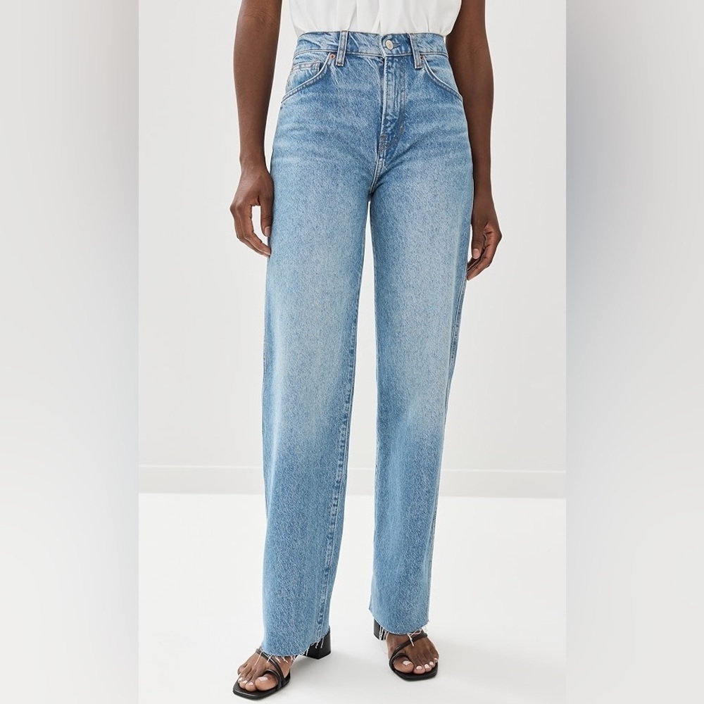 Reformation Abby High Rise Straight Jean Raw Edge Ankle Denim Pant Womens 23